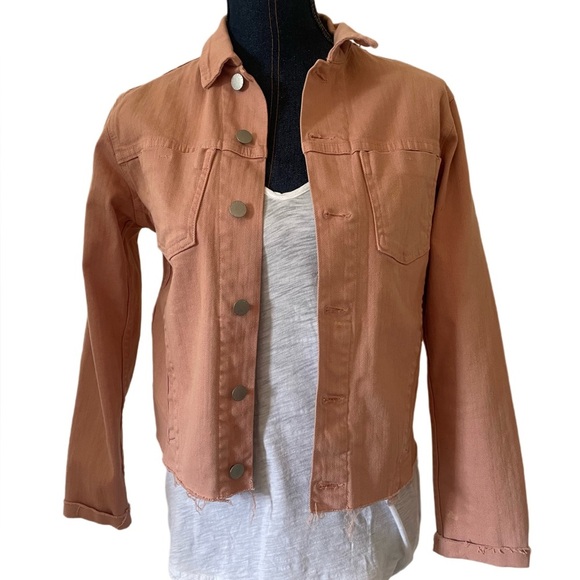 L’AGENCE Dusty Pink Size Medium Janelle Raw Denim Jacket Spring NWOT Cropped - Picture 1 of 7